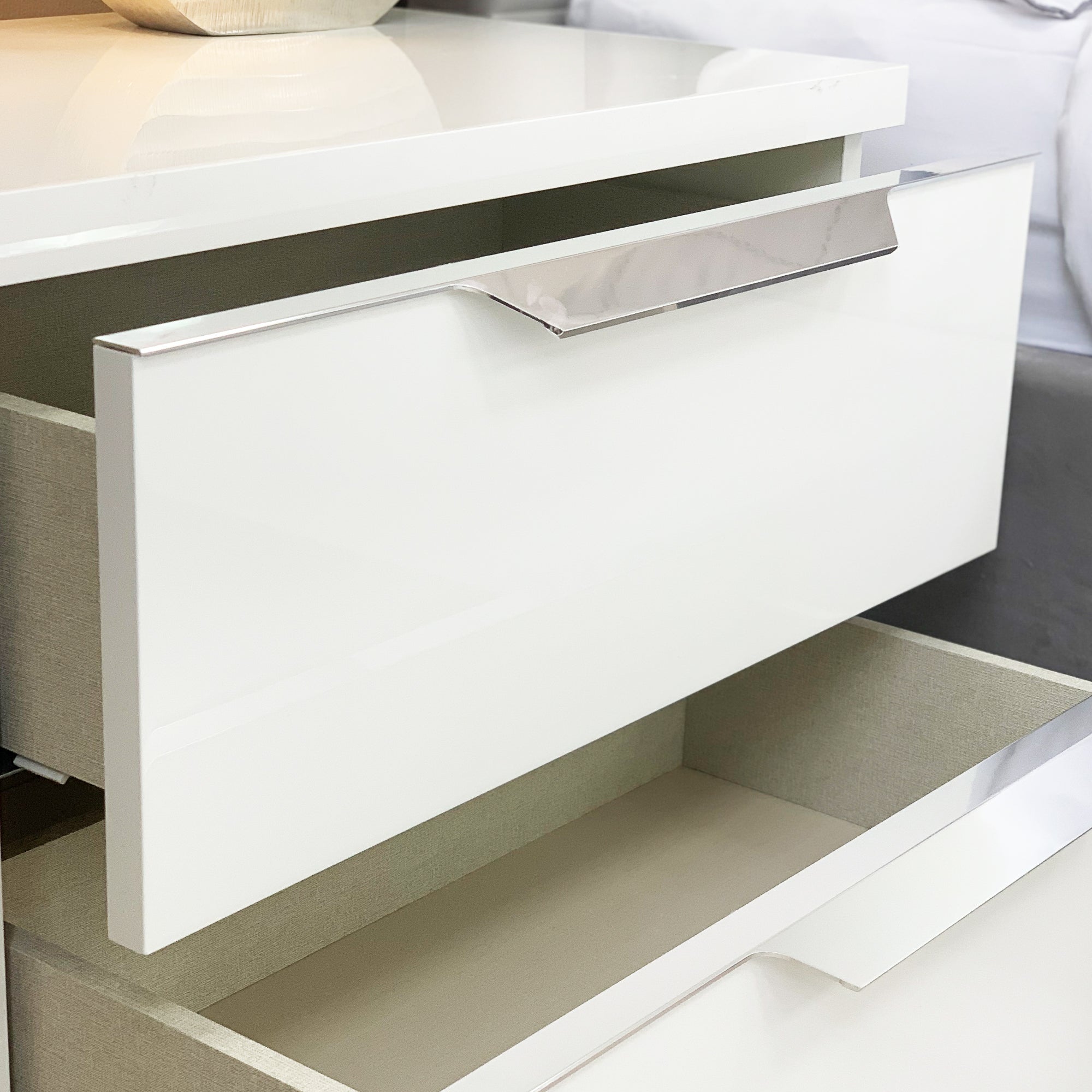 Pisa White and Silver Bedside Table