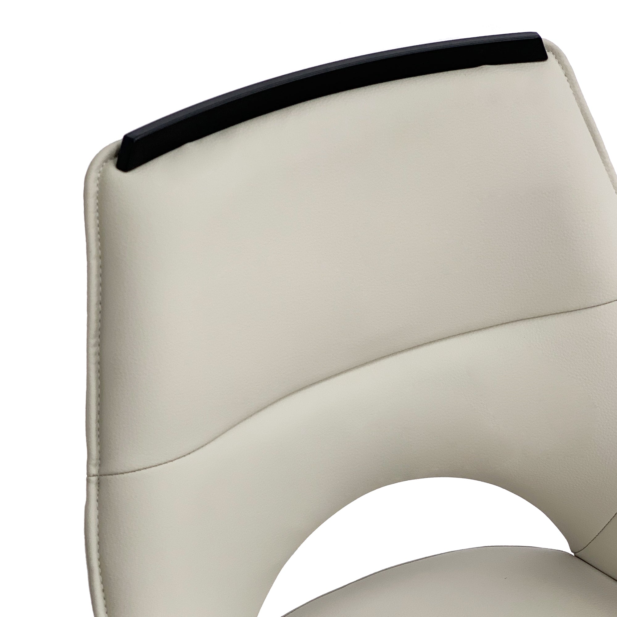 Esme Swivel Cream Leather Dining Chair Black Top Trim With Black Legs