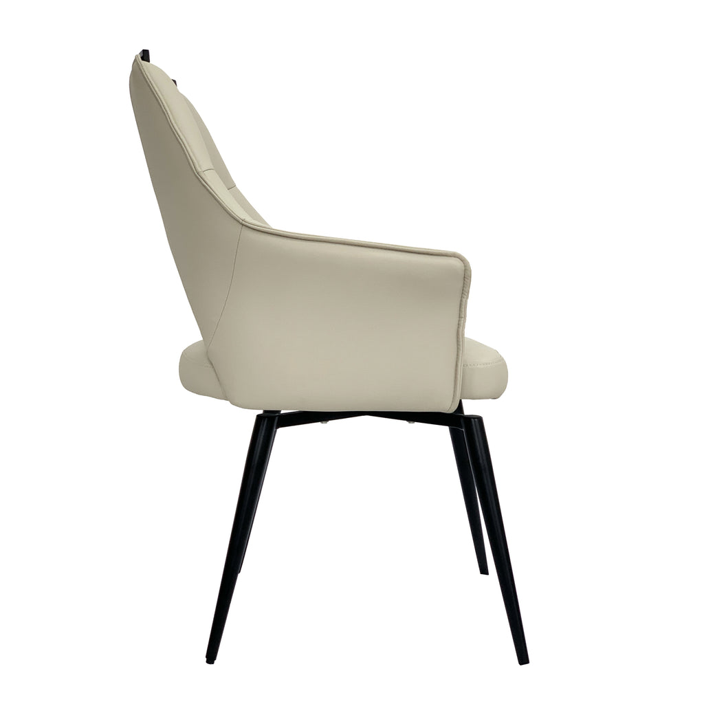 Esme Swivel Cream Leather Dining Chair Black Top Trim With Black Legs