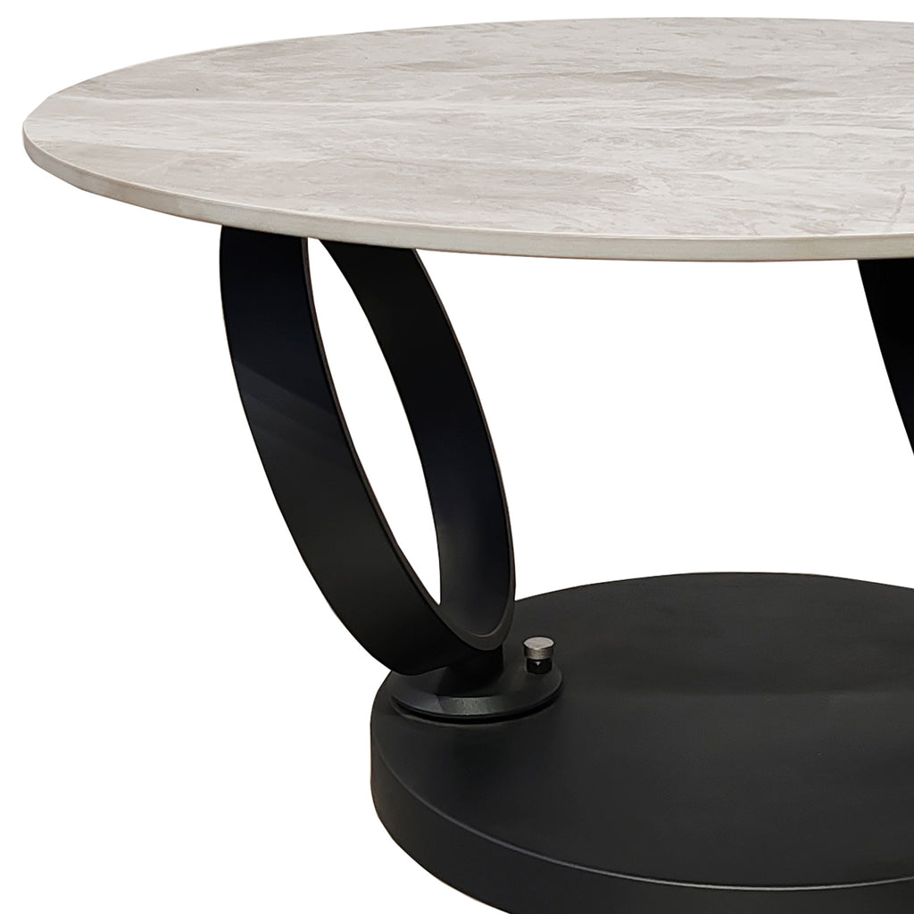 Grey Ceramic Swivel Coffee Table Marble Effect With Black Base