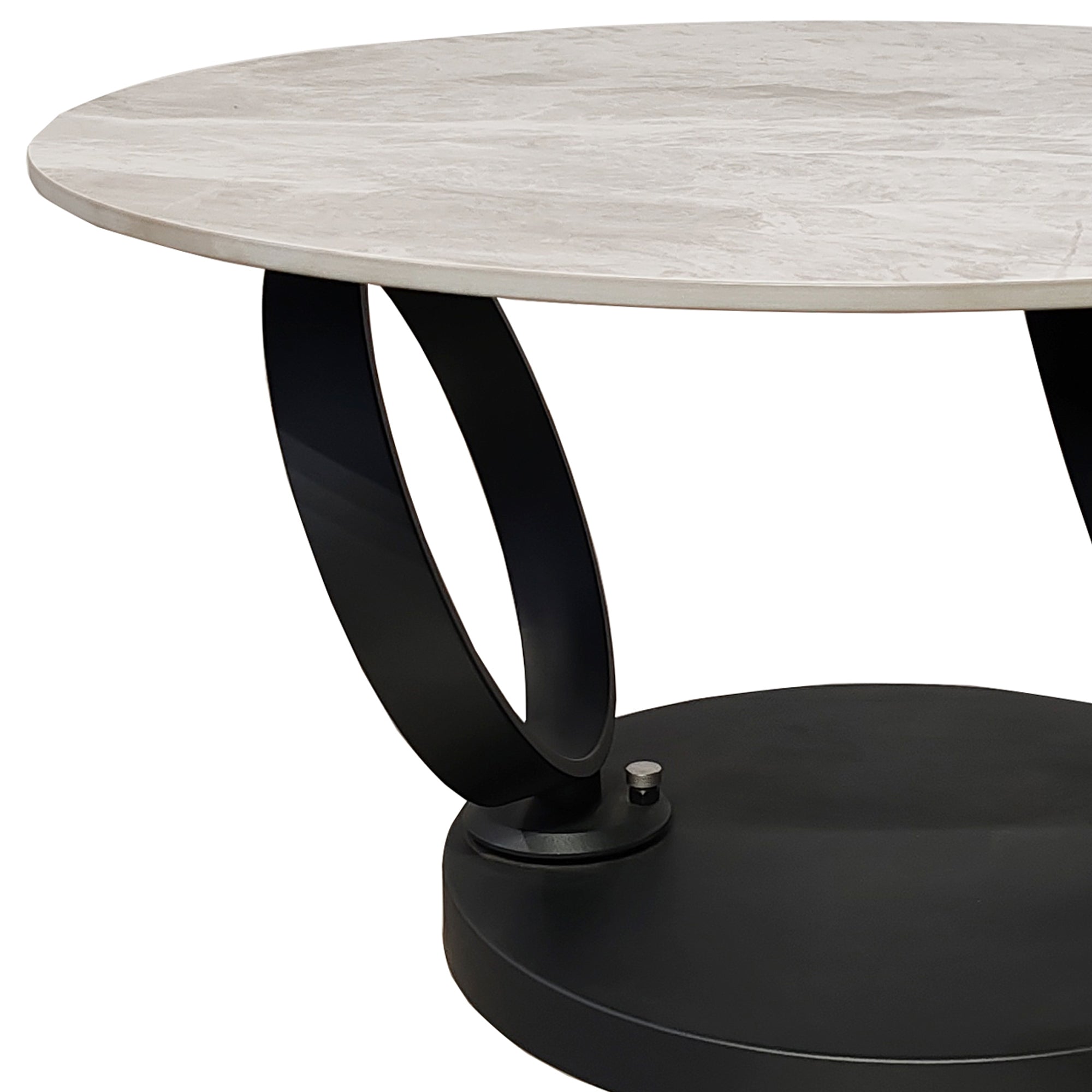 Grey Ceramic Swivel Coffee Table Marble Effect With Black Base