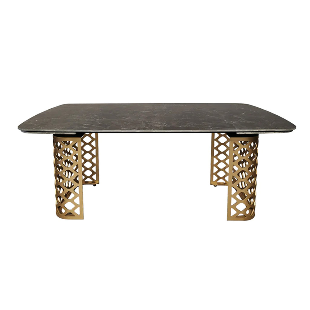 Black Ceramic Marble Effect Extending Dining Table Gold Base