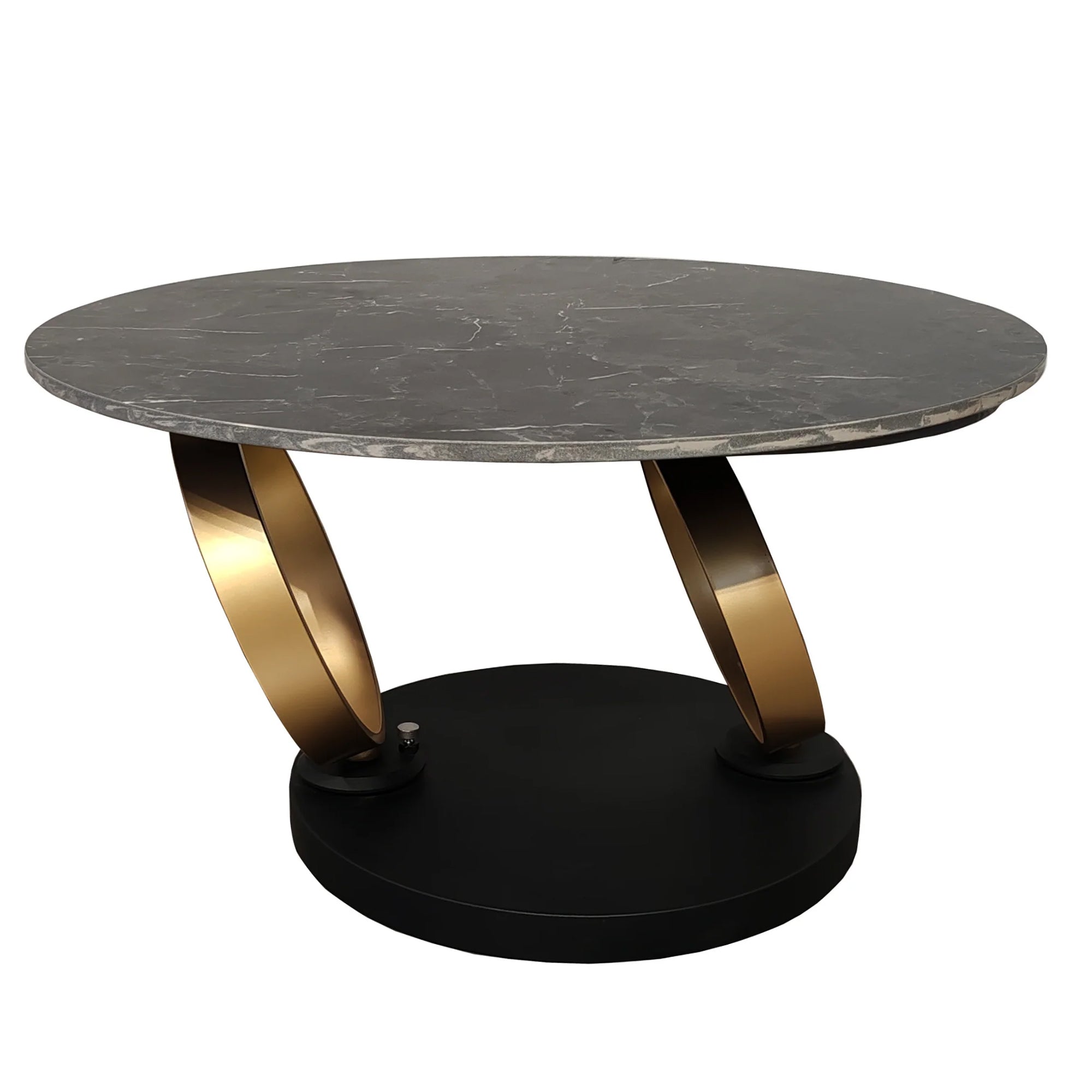Black Ceramic Swivel Coffee Table Marble Effect With Gold Base