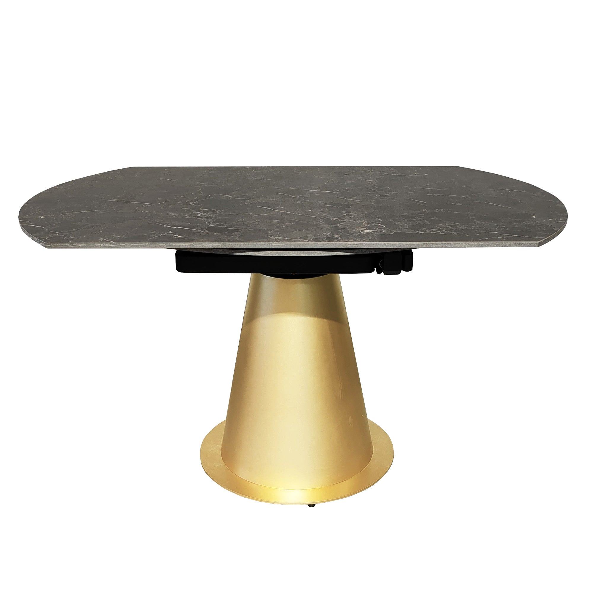 Black Ceramic Marble Effect Round Extending Dining Table With Gold Base