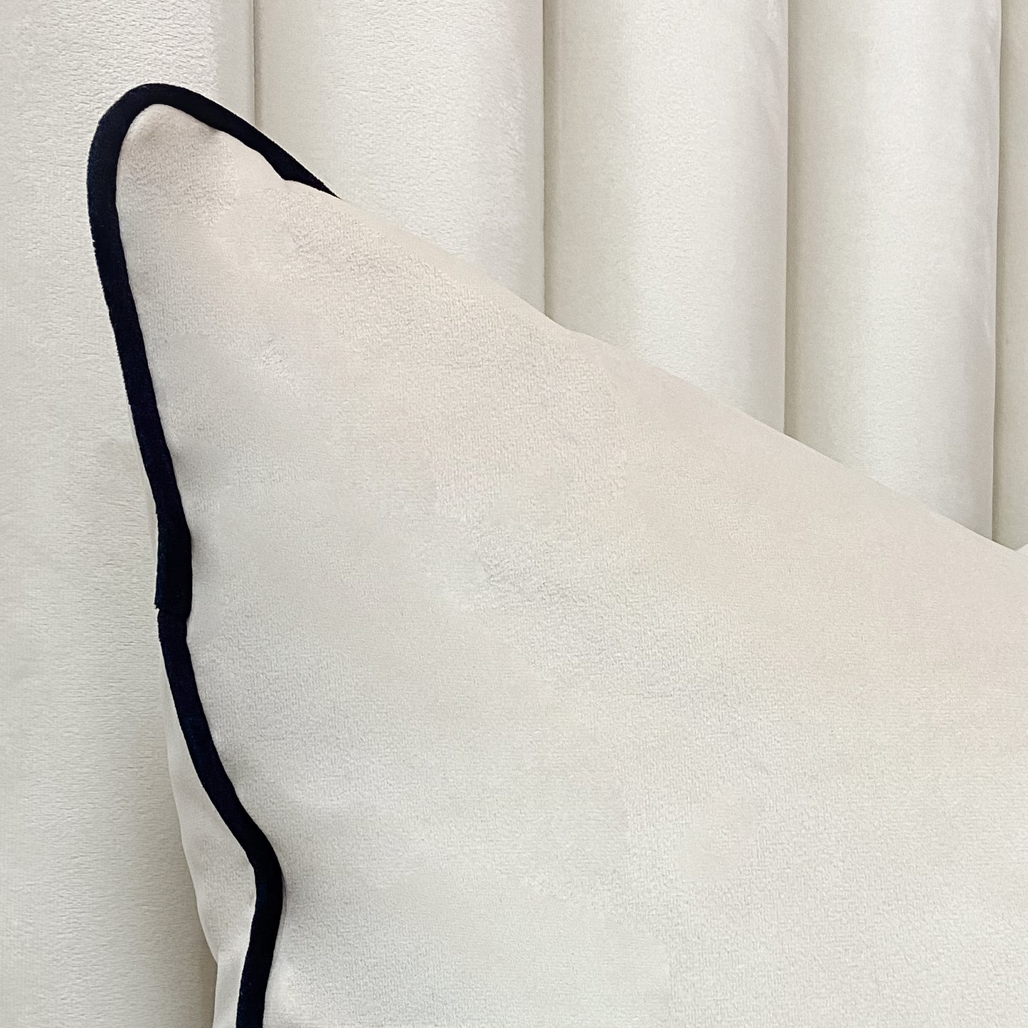 Ivory Velvet Cushion with Black Piping