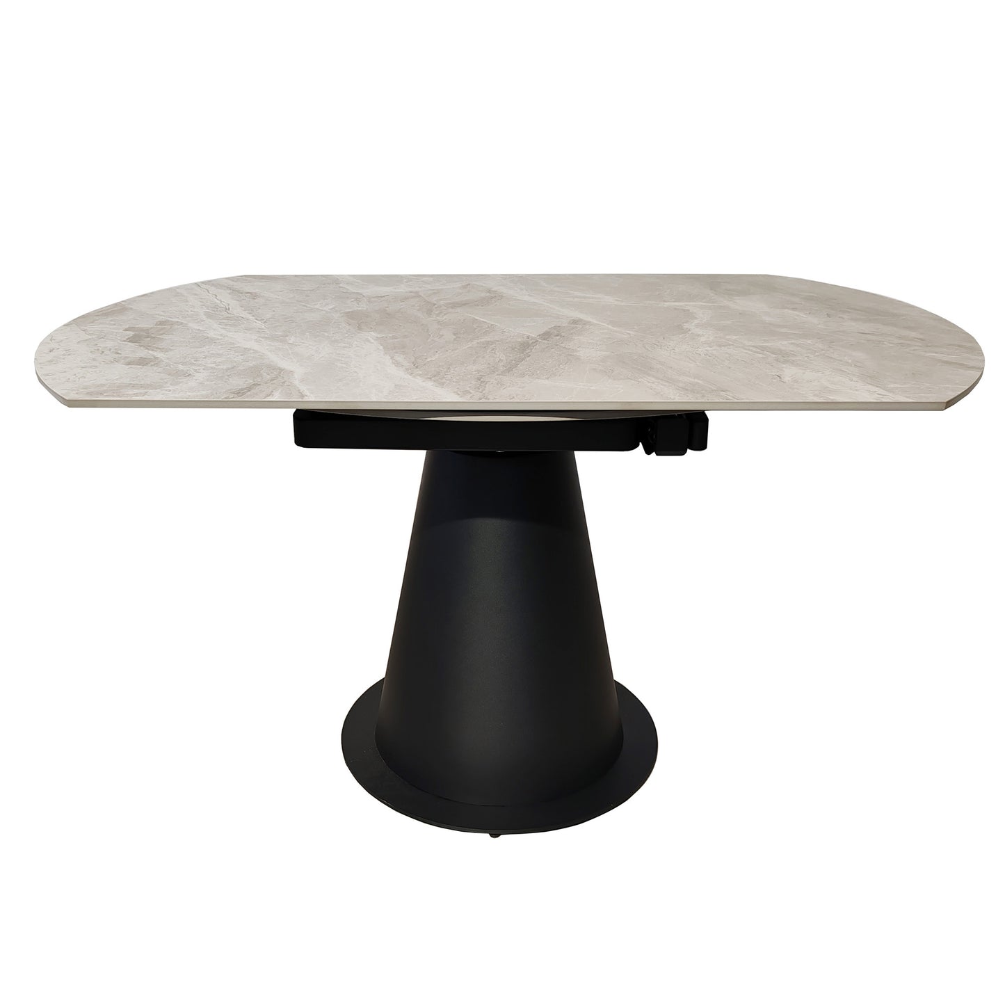 Grey Ceramic Marble Effect Round Extending Dining Table With Black Base