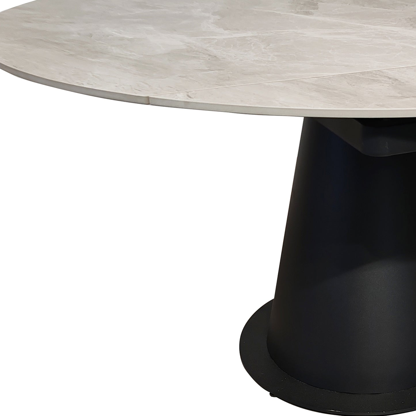 Grey Round Extending Dining Table With Black Base