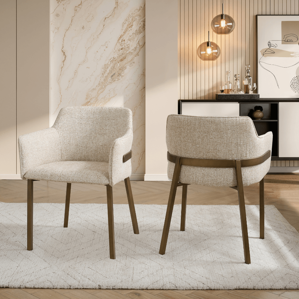 Celeste Beige Brushed Bronze Dining Chair