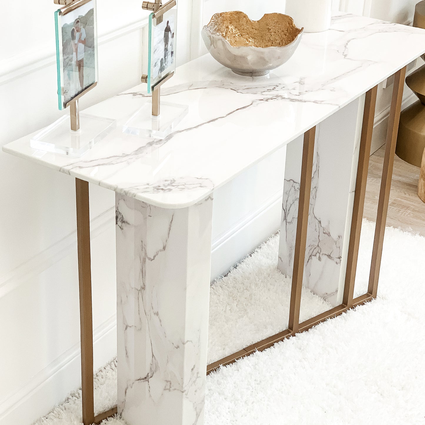 White Faux Marble Console Table