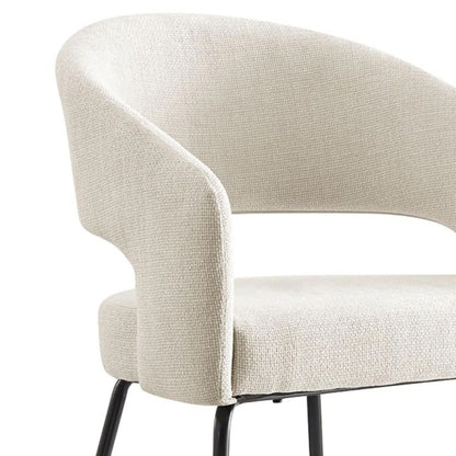 Cream Linen Dining Chair with Black Legs