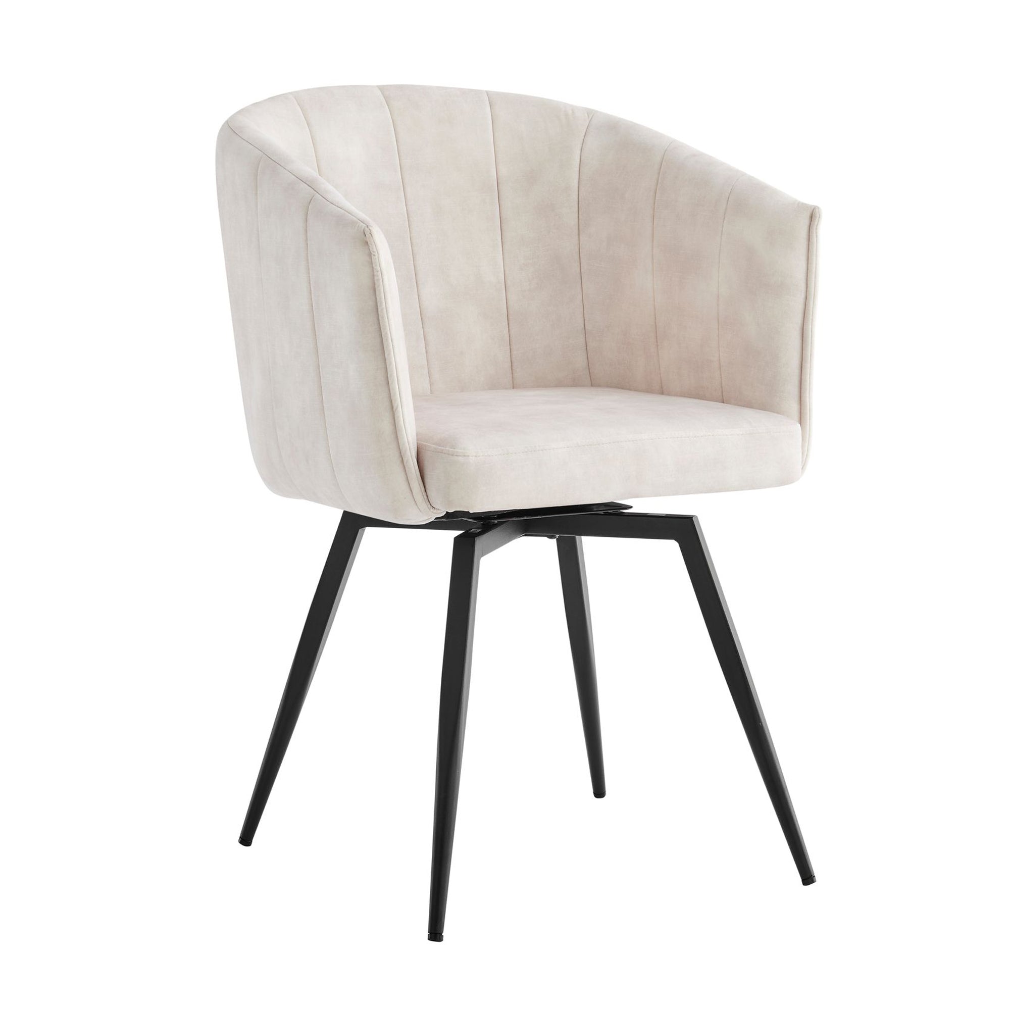 Arlo Swivel Cream Velvet Dining Chair With Black Legs