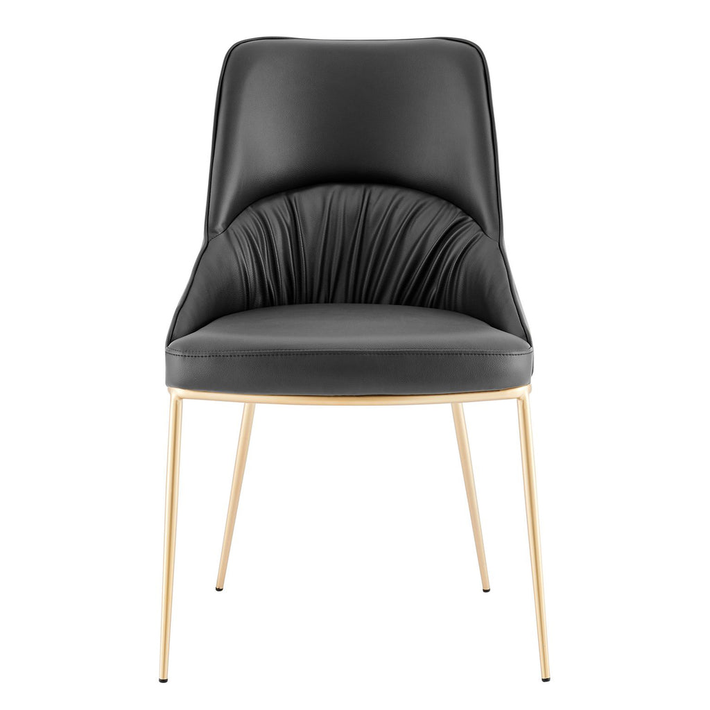 Axel Black Leather Dining Chair Wrinkle Design With Gold Legs