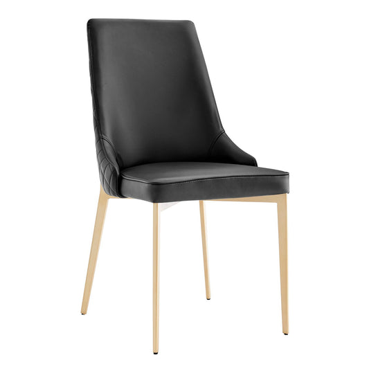 Black Dining Chair In Faux Leather With Gold Legs