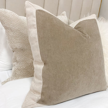 Linen Cushion With Taupe Velvet