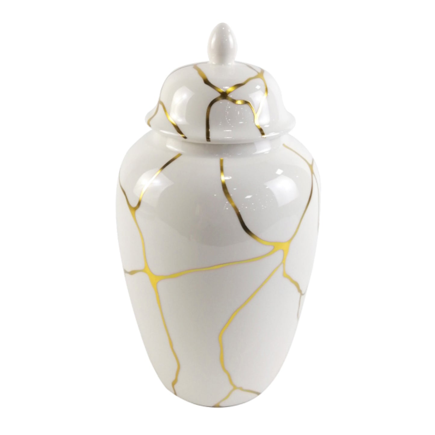White and Gold Cracked Design Ginger Jar