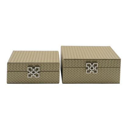 Set of 2 Matte Gold Faux Leather with Silver Handle Jewellery Boxes
