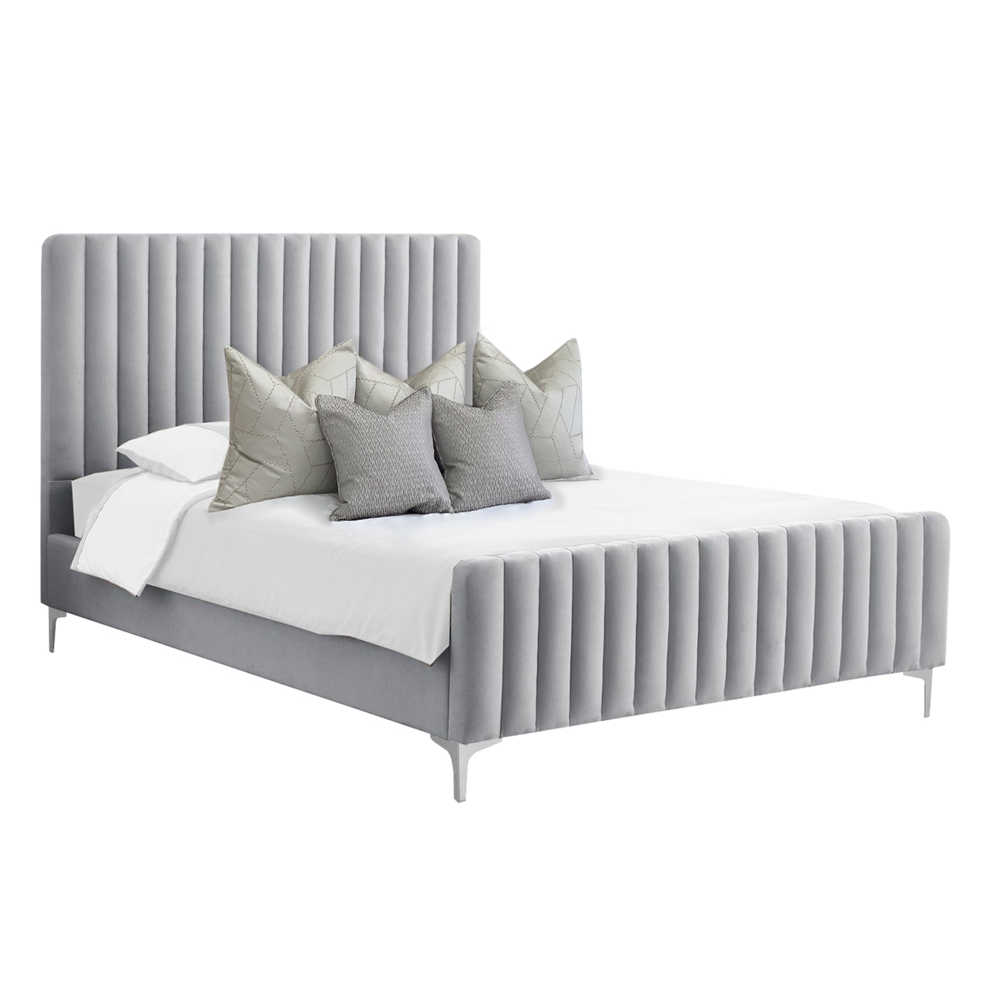 Amelia Grey Chunky Ribbed Headboard Bed