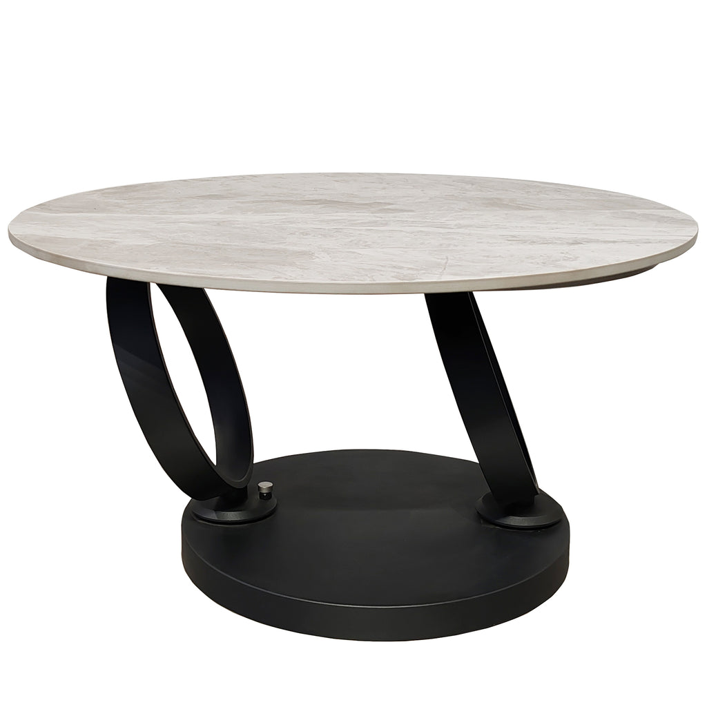 Grey Ceramic Swivel Coffee Table Marble Effect With Black Base