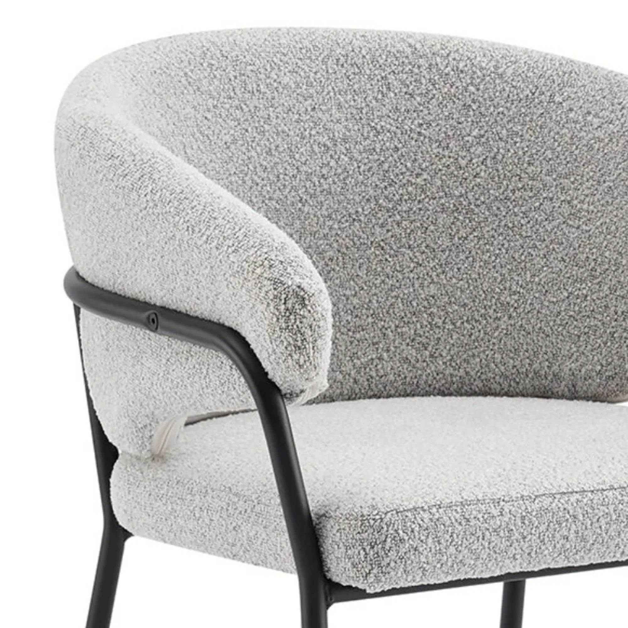 Capri Light Grey Boucle Dining Chair with Sleek Black Frame