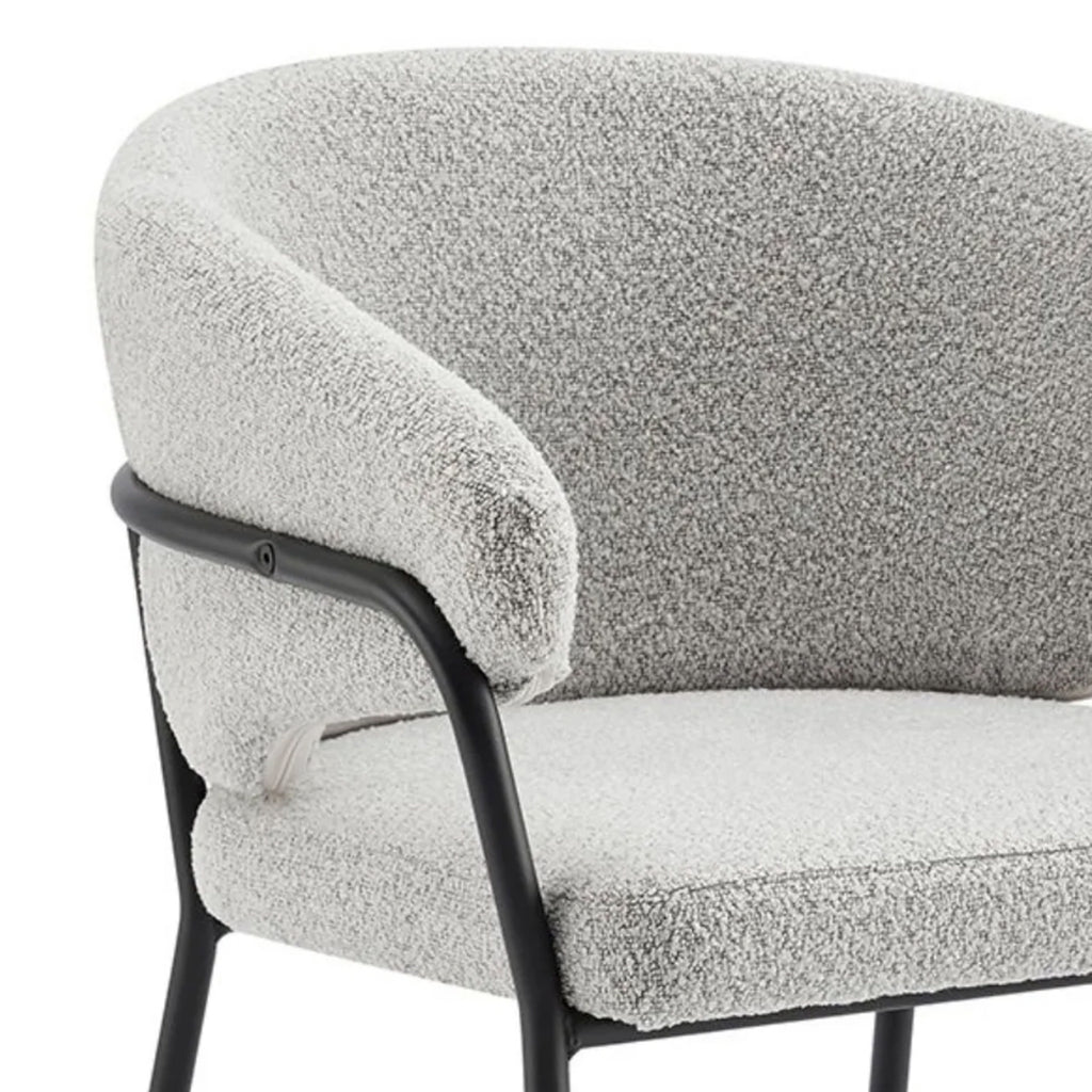 Capri Light Grey Boucle Dining Chair with Sleek Black Frame
