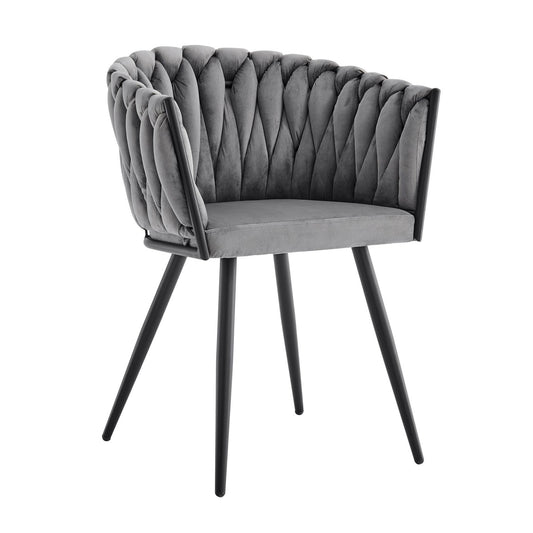 Braided Velvet Dining Chair In Grey