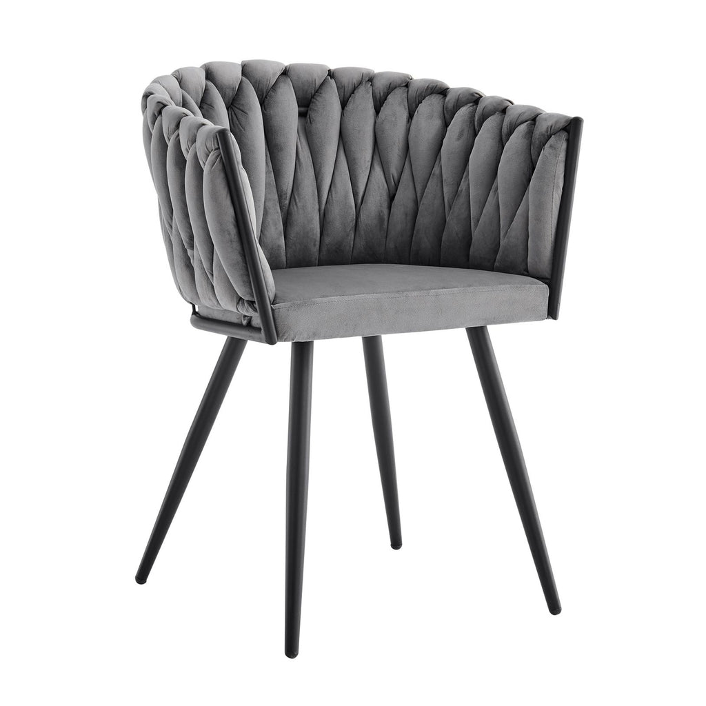 Iris Grey Velvet Braided Weave Dining Chair