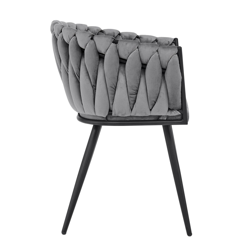 Iris Grey Velvet Braided Weave Dining Chair