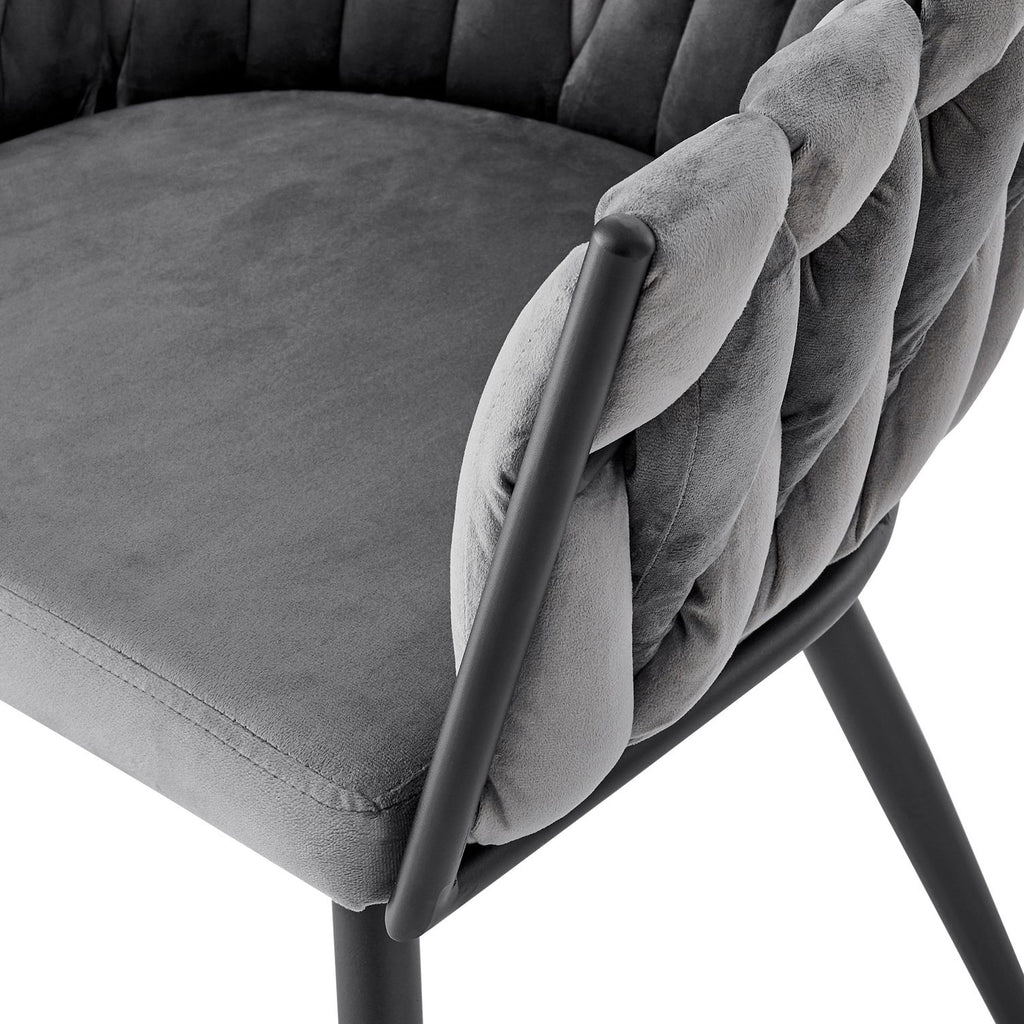 Iris Grey Velvet Braided Weave Dining Chair