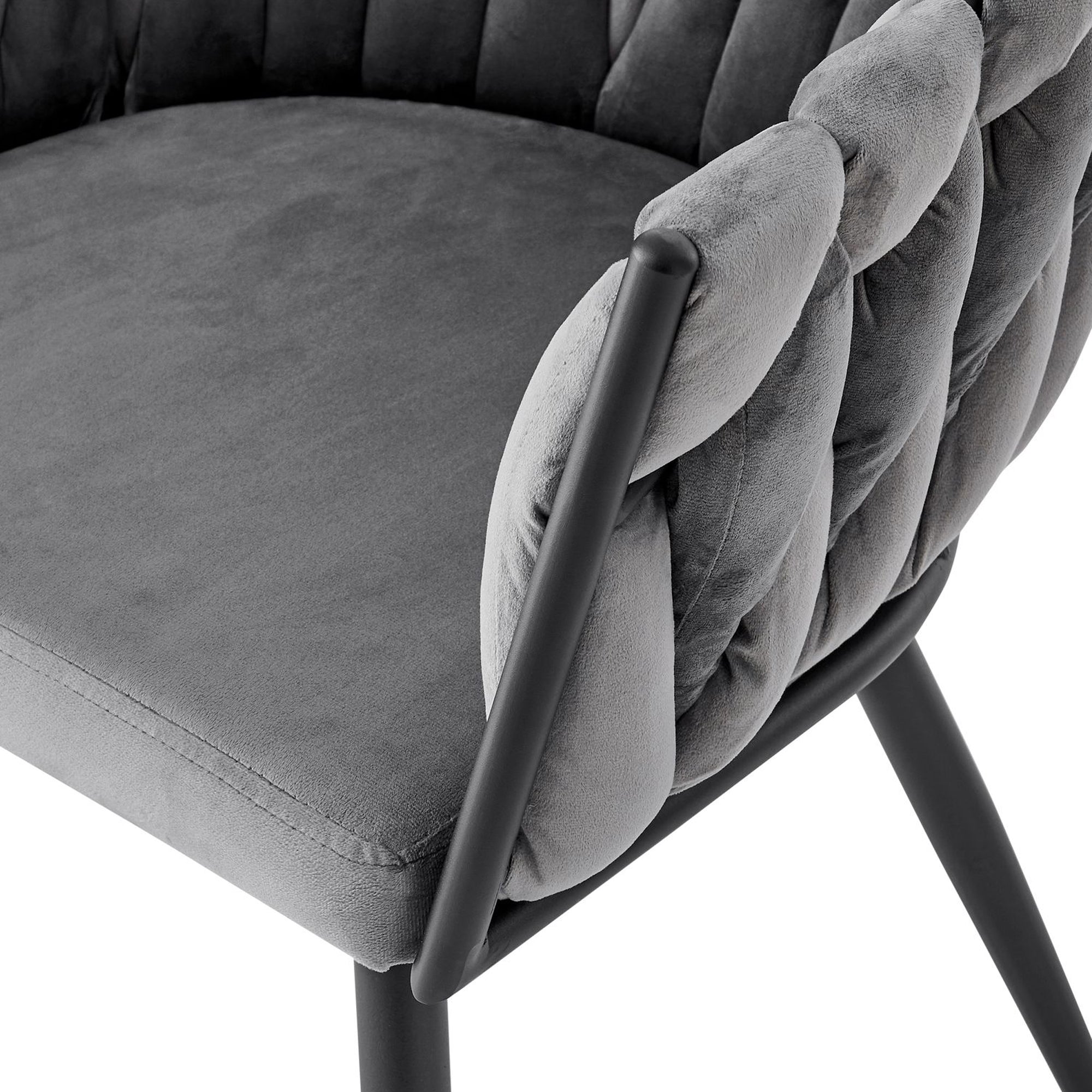 Iris Grey Velvet Braided Weave Dining Chair
