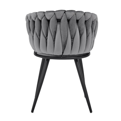 Braided Velvet Dining Chair In Grey