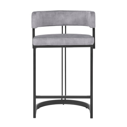 Curved Grey Velvet and Black Frame Counter Stool