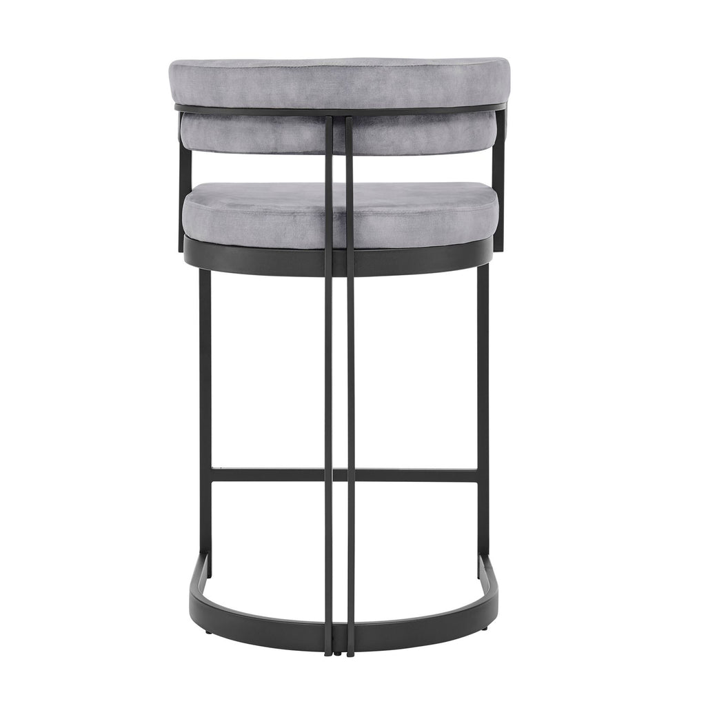 Mia Curved Grey Velvet and Black Frame Counter Stool