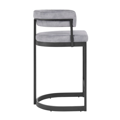 Curved Grey Velvet and Black Frame Counter Stool