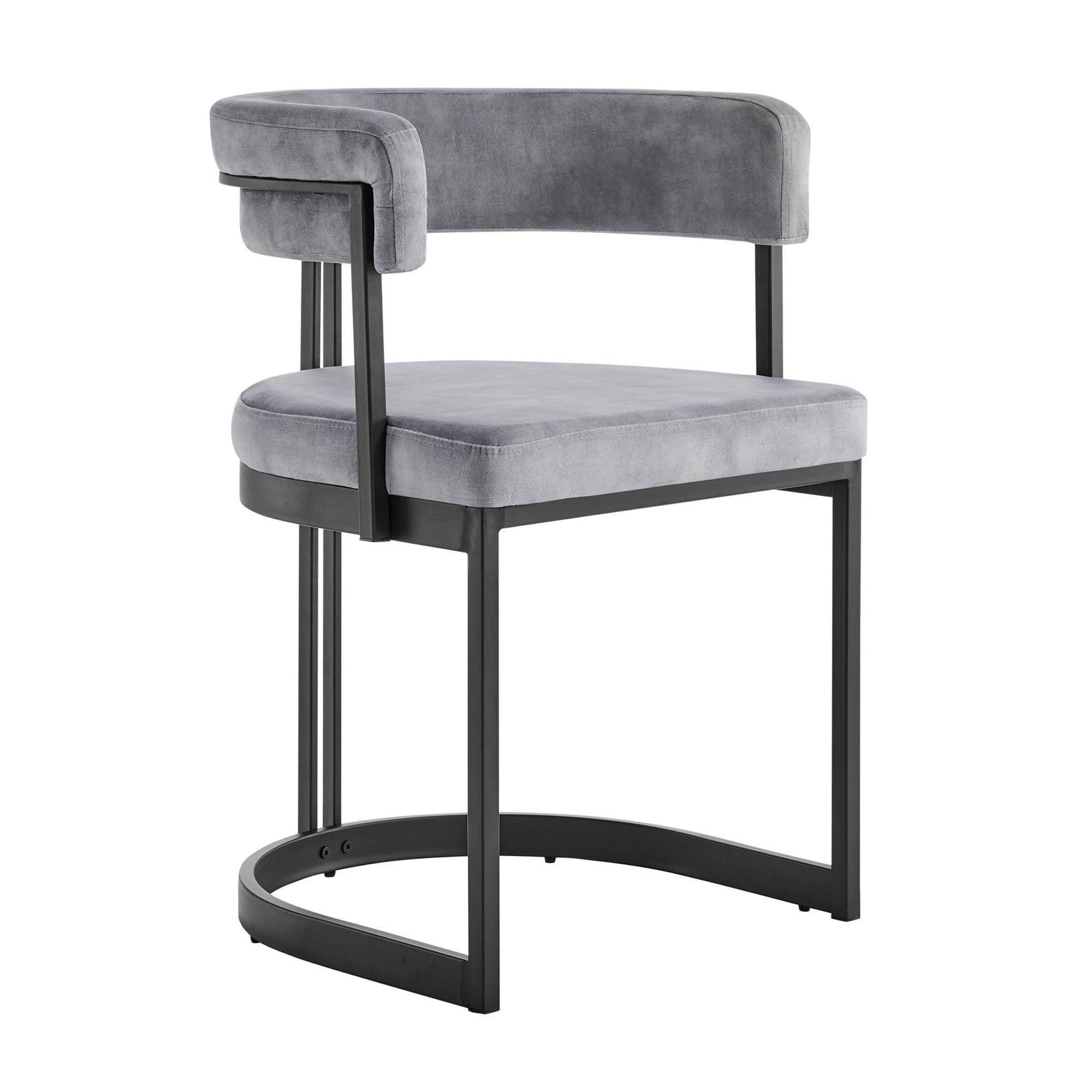 Mia Curved Grey Velvet and Black Frame Dining Chair