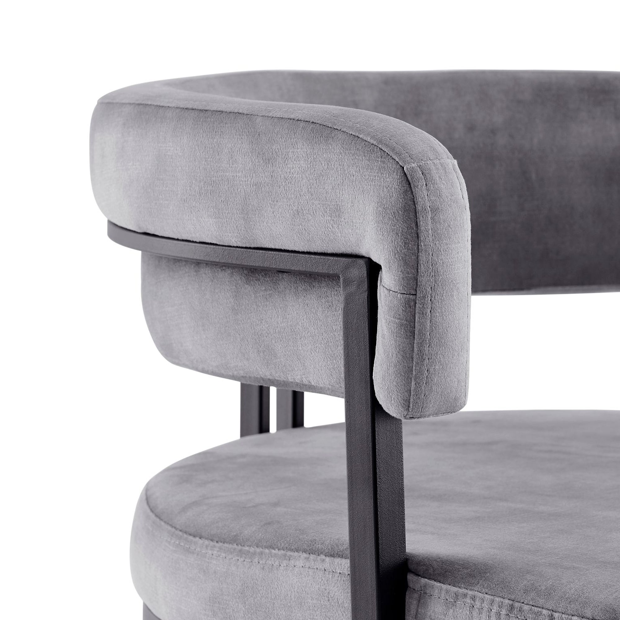 Mia Curved Grey Velvet and Black Frame Dining Chair