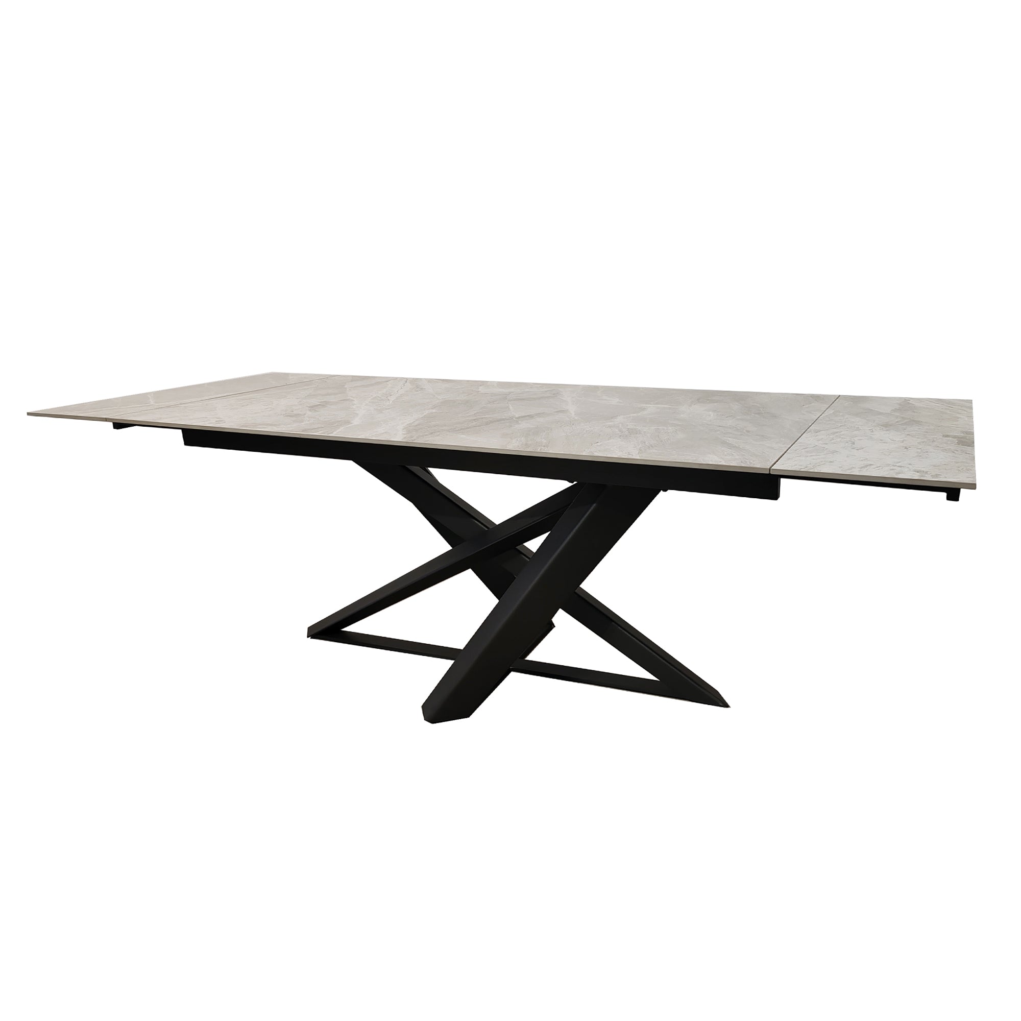 Grey Ceramic Marble Effect Extending Dining Table With Black Base