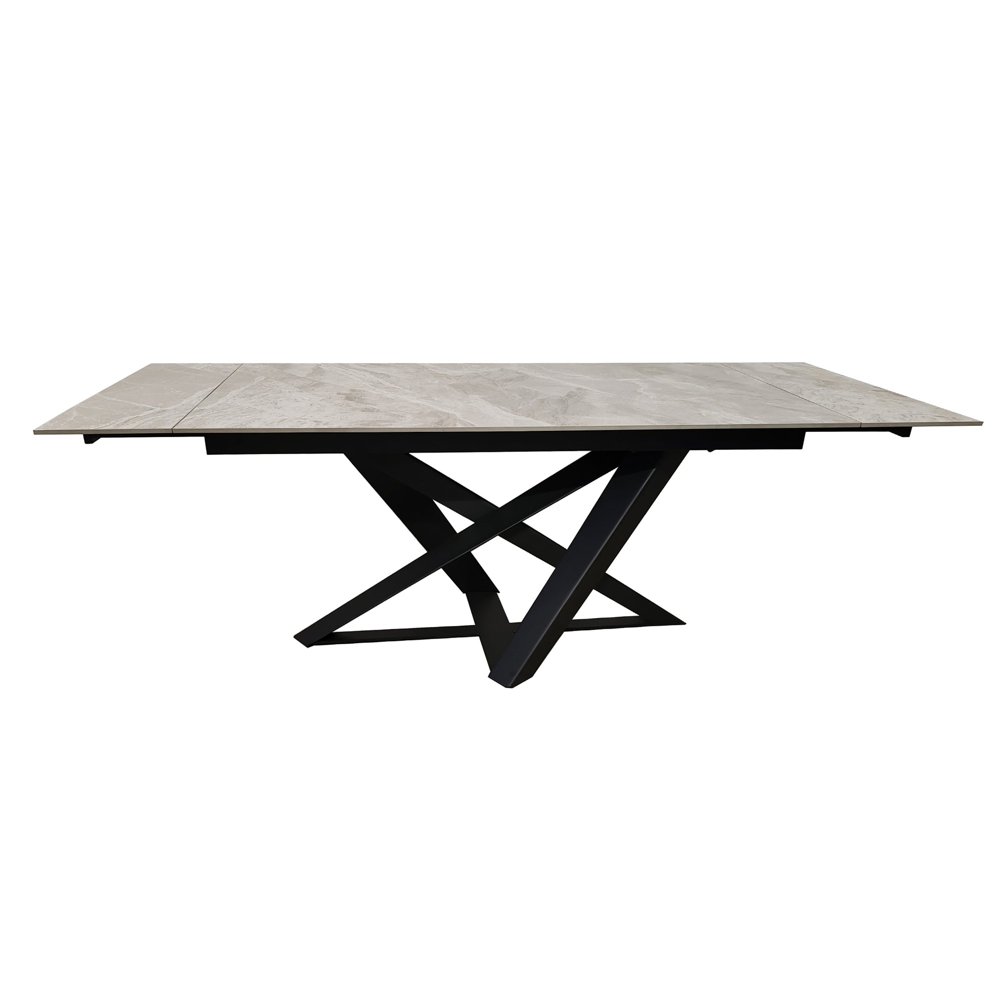 Grey Ceramic Marble Effect Extending Dining Table With Black Base