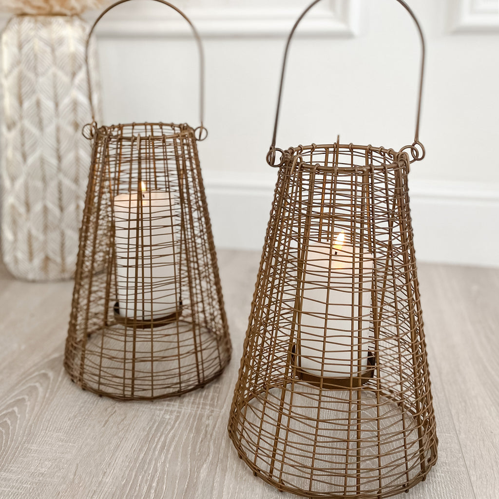 Boho Wire Candle Lantern Gold