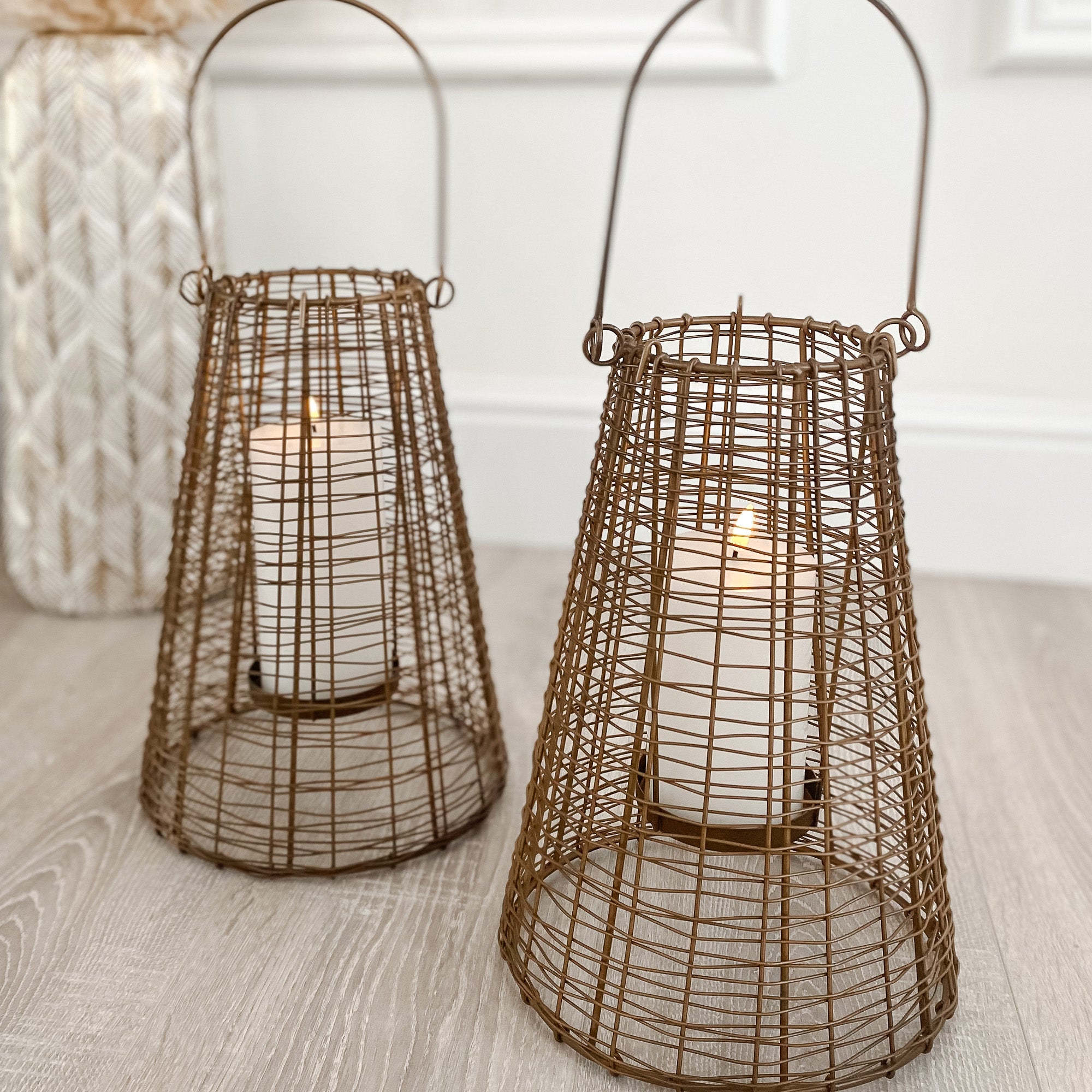 Boho Wire Candle Lantern Gold