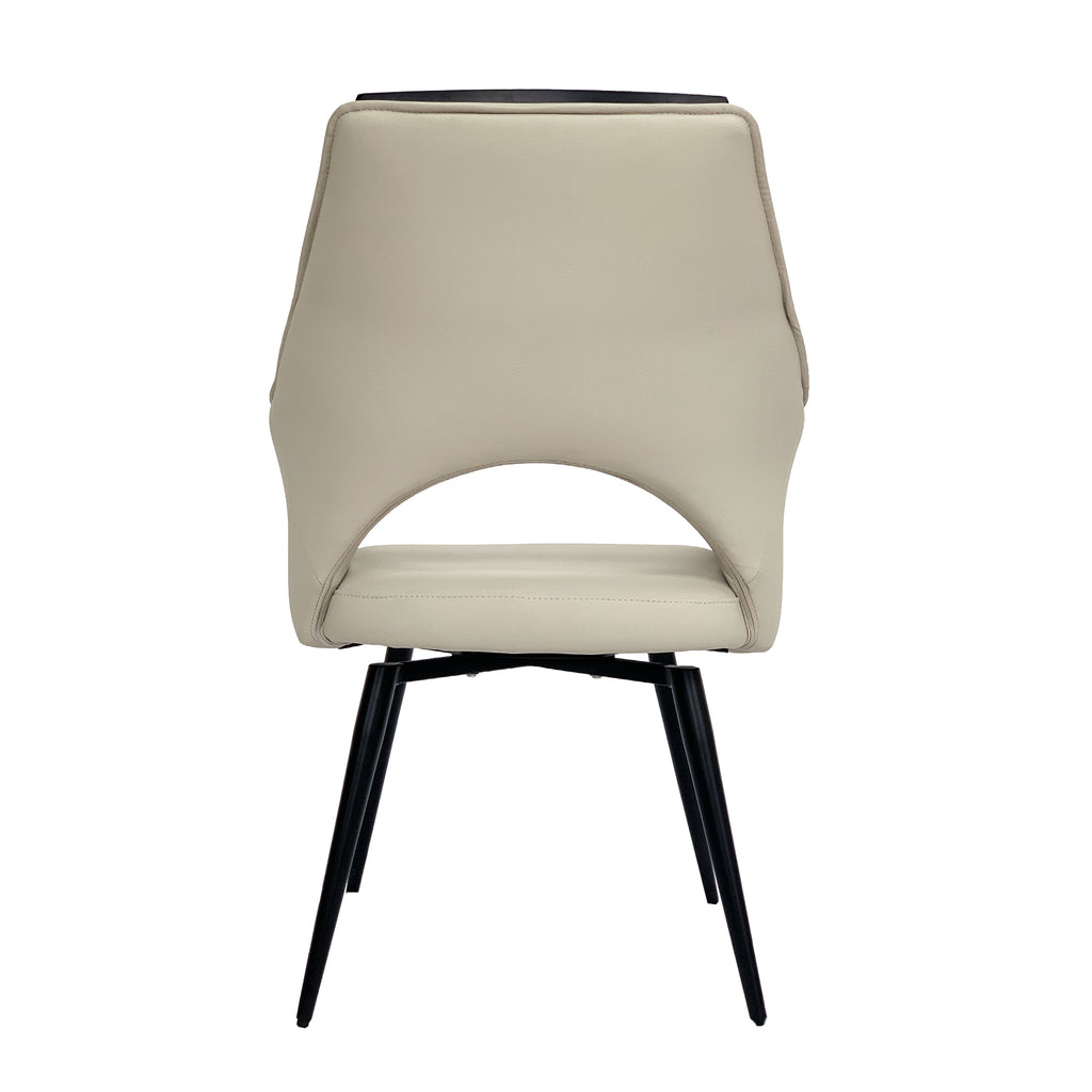 Esme Swivel Cream Leather Dining Chair Black Top Trim With Black Legs
