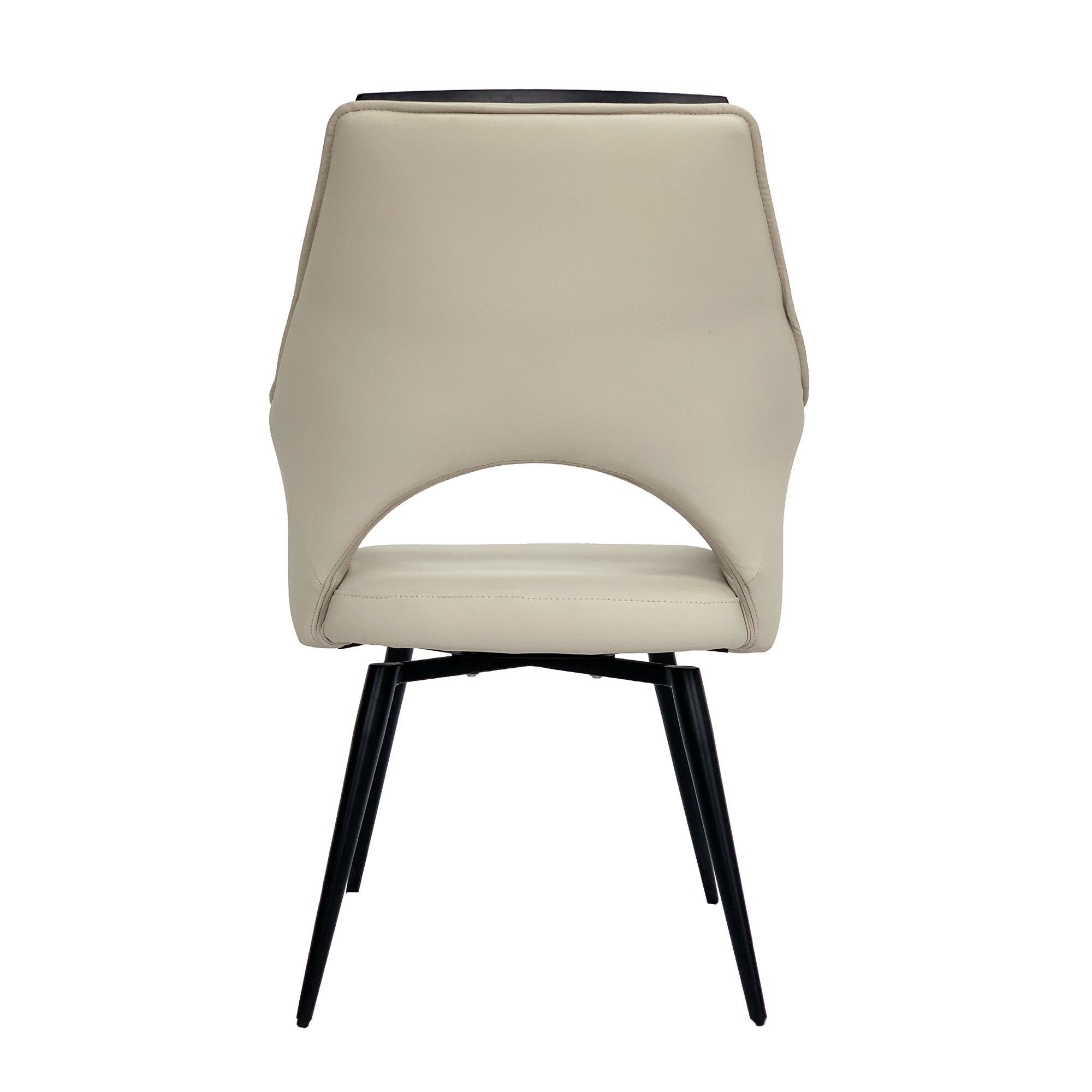 Esme Swivel Cream Leather Dining Chair Black Top Trim With Black Legs