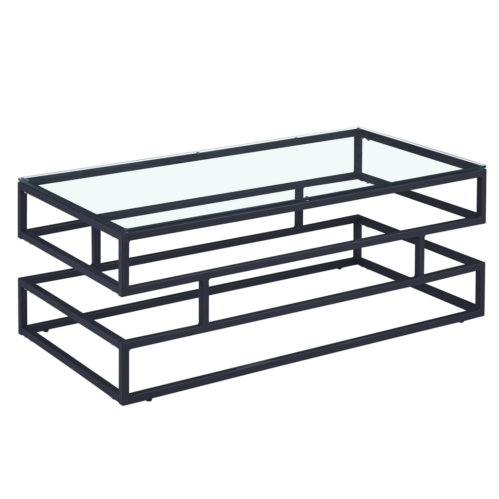 Lina Clear Glass Coffee Table With Matte Black Frame
