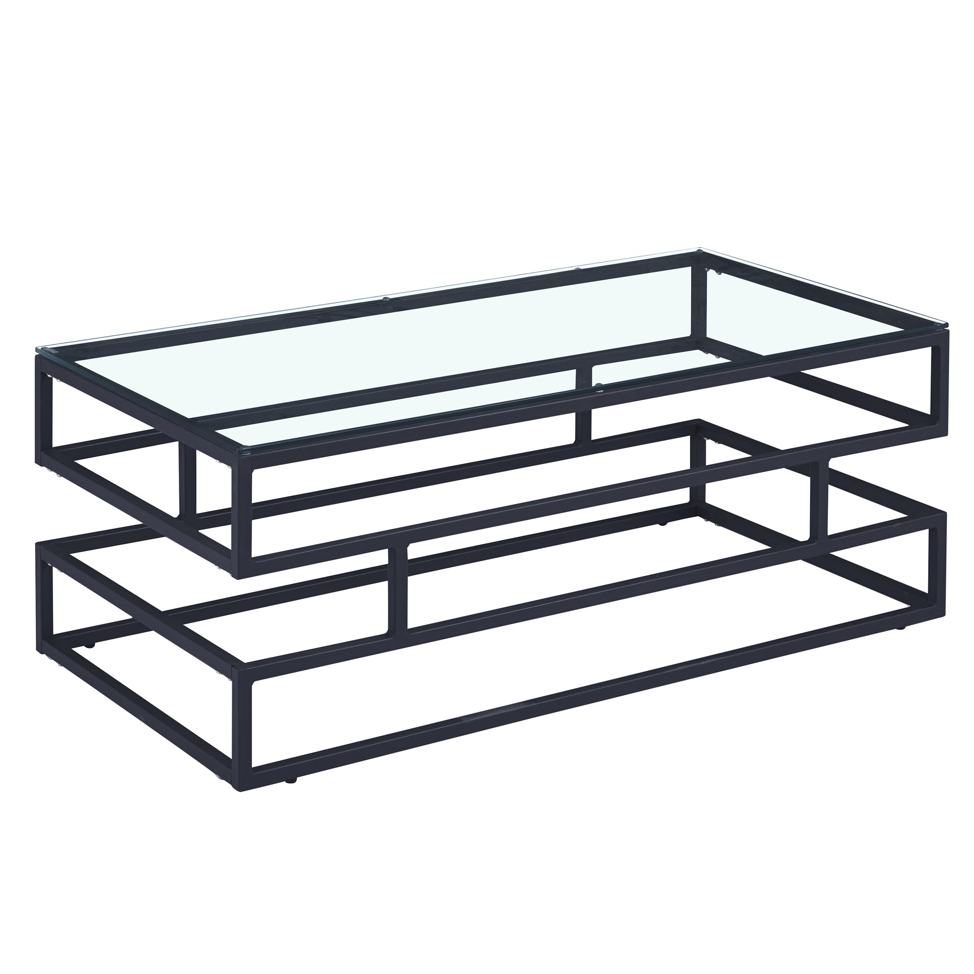 Lina Clear Glass Coffee Table With Matte Black Frame