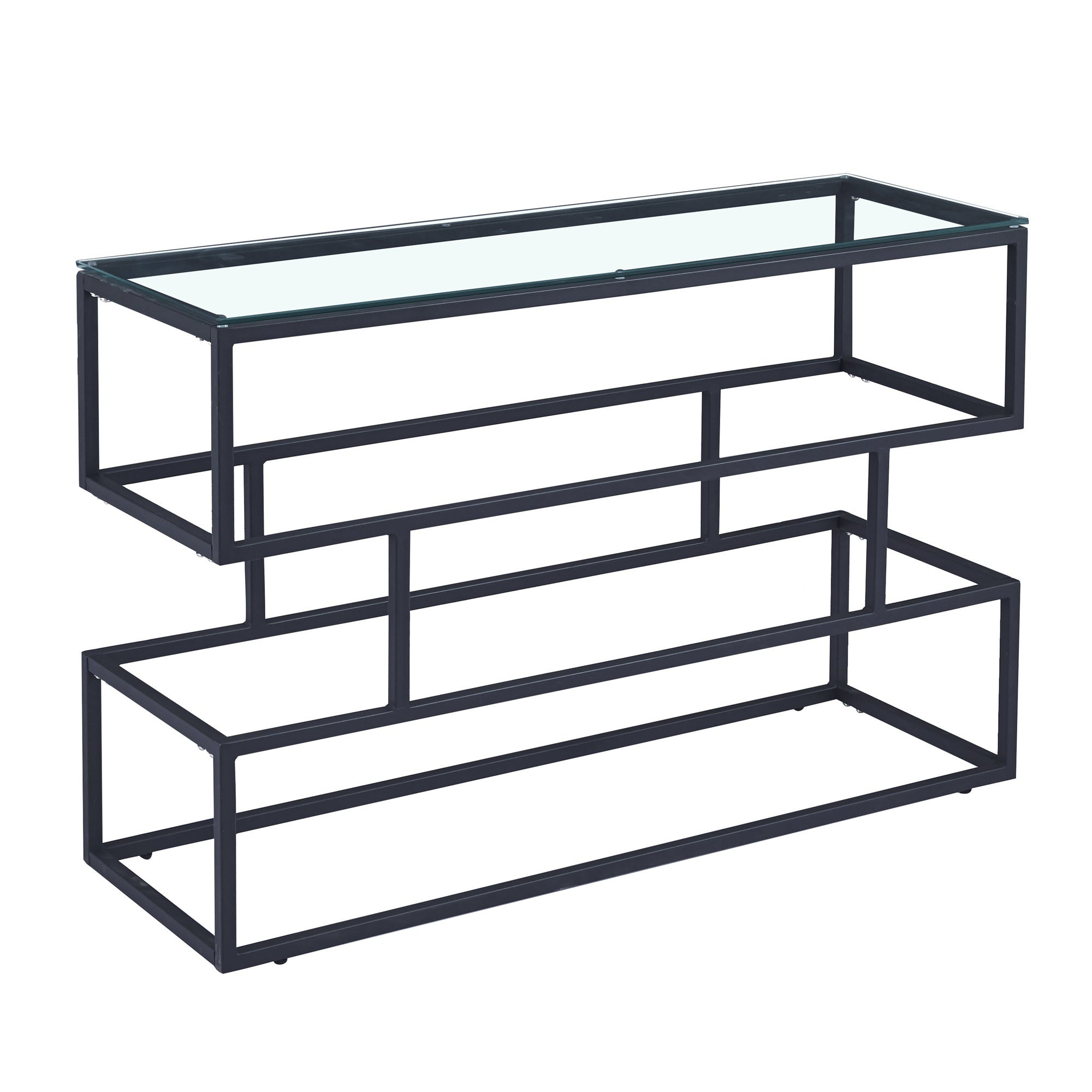 Lina Clear Glass Console Table With Matte Black Frame