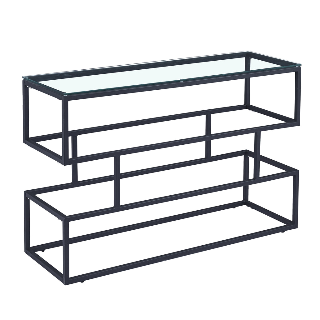 Lina Clear Glass Console Table With Matte Black Frame