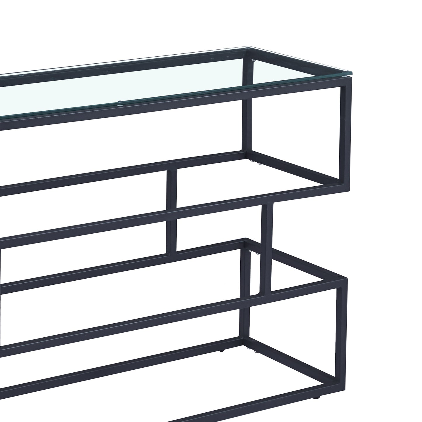 Lina Clear Glass Console Table With Matte Black Frame