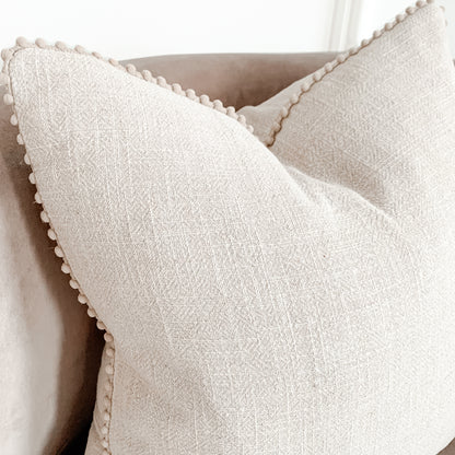 Malini Pompom Natural Linen Cushion