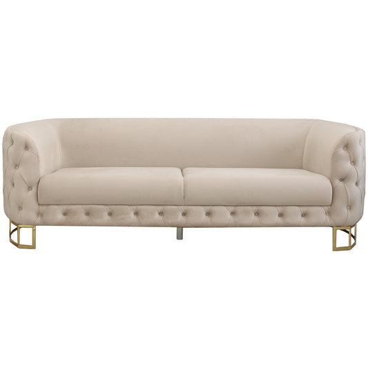 Louise Cream Velvet Sofa With Gold Legs 3 Seater