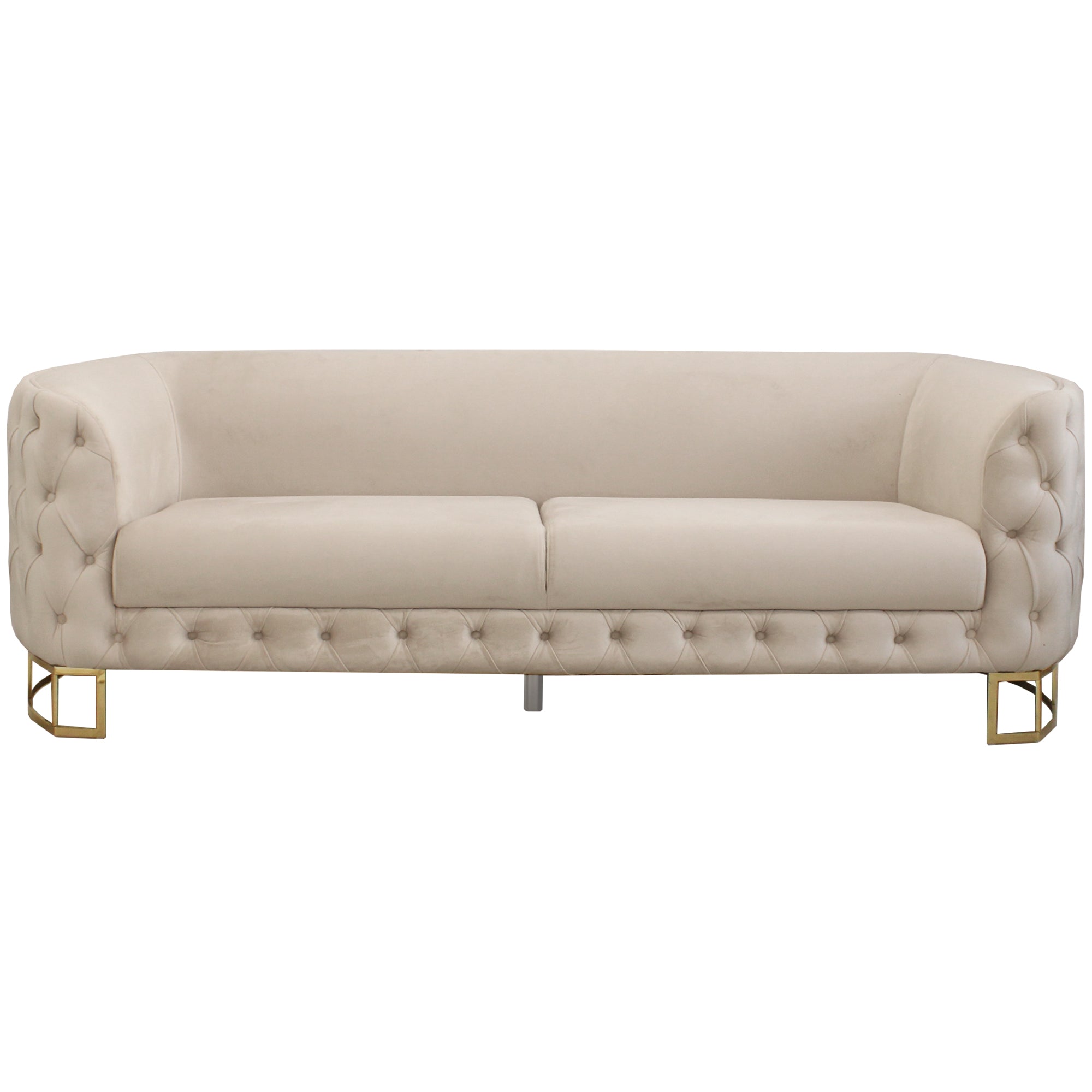 Louise Cream Velvet Sofa With Gold Legs 3 Seater