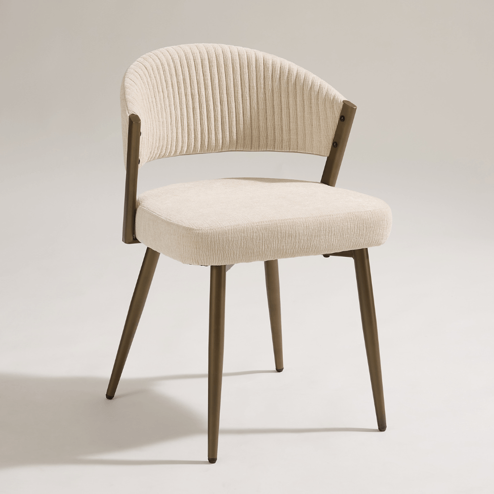 Maria Cream Curved Chenille Bronze Dining Chair